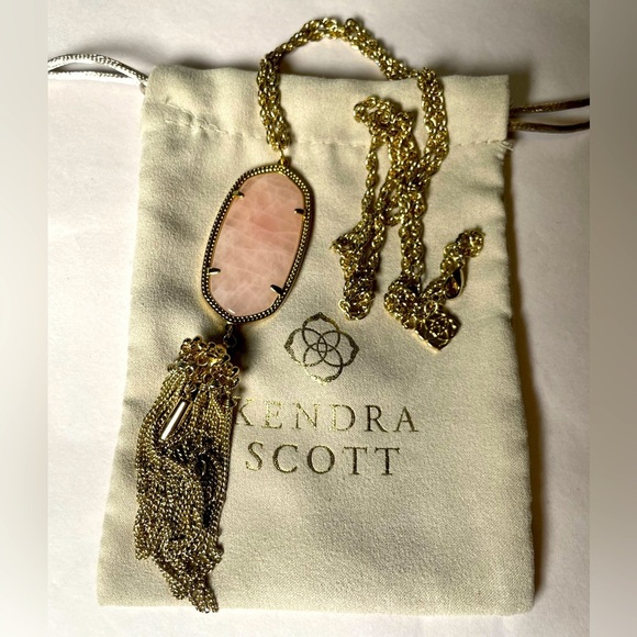 Kendra Scott Rayne Gold Toned Necklace with Rose Quartz Pendant and Tassel - Picture 12 of 12